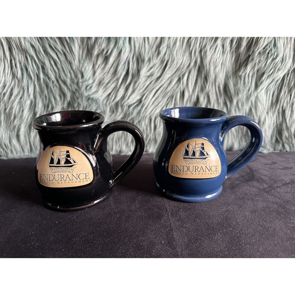 2 Deenen Coffee/Tea Stoneware Pottery Mugs Endurance Ins. Co Logo Tall‎ Ships